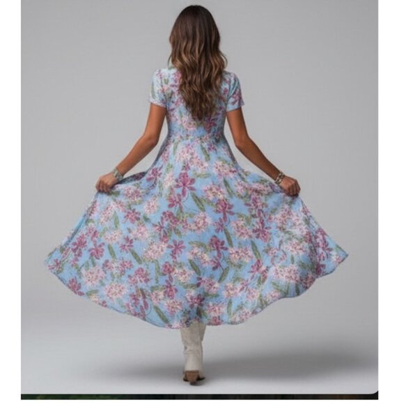 Bohemian  Multi Color Floral V-Neck Elegant Pocket Dress - Picture 3 of 11